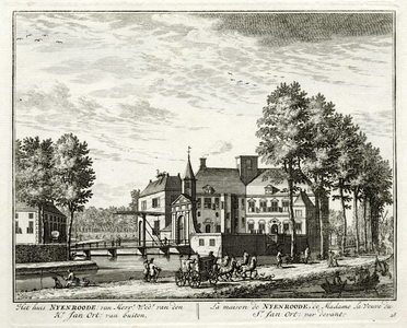 135717 Gezicht vanaf de Vecht en de straatweg langs de Vecht op het kasteel Nijenrode bij Breukelen, uit het ...